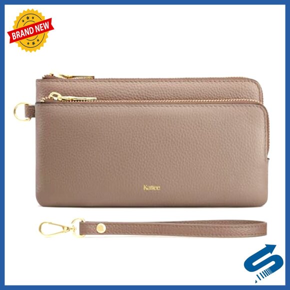 Leather RFID Wristlet Wallet, Slim Clutch with Card Slots, Compact Travel Purse